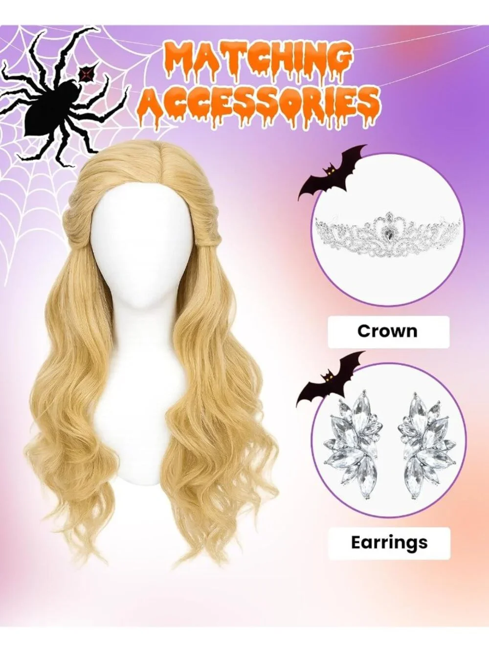 Women's Blonde Curls Cosplay Convenient Set Include Adjustable Wig Cap Headpiece